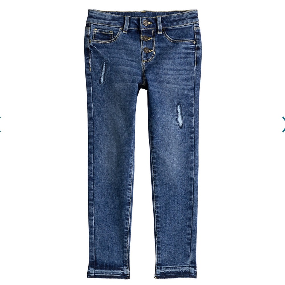 Girls Jumping Beans Button Fly Distressed Jeggings with Release Hem